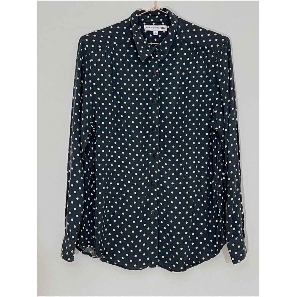 Uniqlo x INES DE LA FRESSANGE PARIS Green polka dot rayon long sleeve shirt